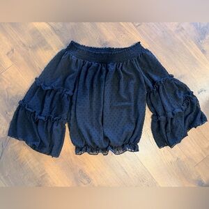 Black Sheer Puff Sleeve Blouse